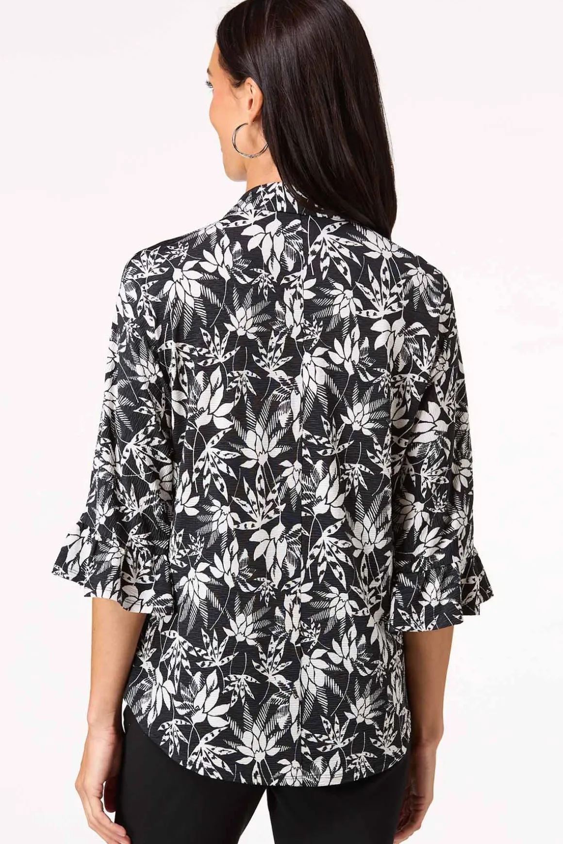 Contrast Floral Flutter Sleeve Shirt