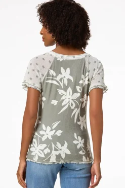 Contrast Olive Floral Top
