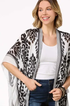 Contrast Print Kimono