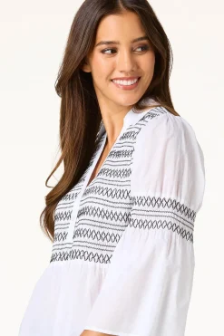 Contrast Stitch Smocked Top