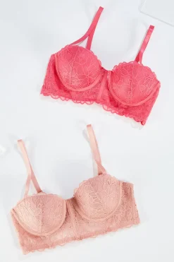 Coral Pink Lace Convertible Bra Set