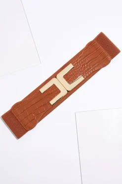 Croc Faux Leather Buckle Stretch Belt