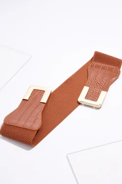 Croc Faux Leather Buckle Stretch Belt