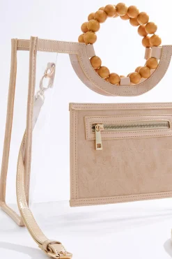 Croc Trim Wood Handle Clear Satchel