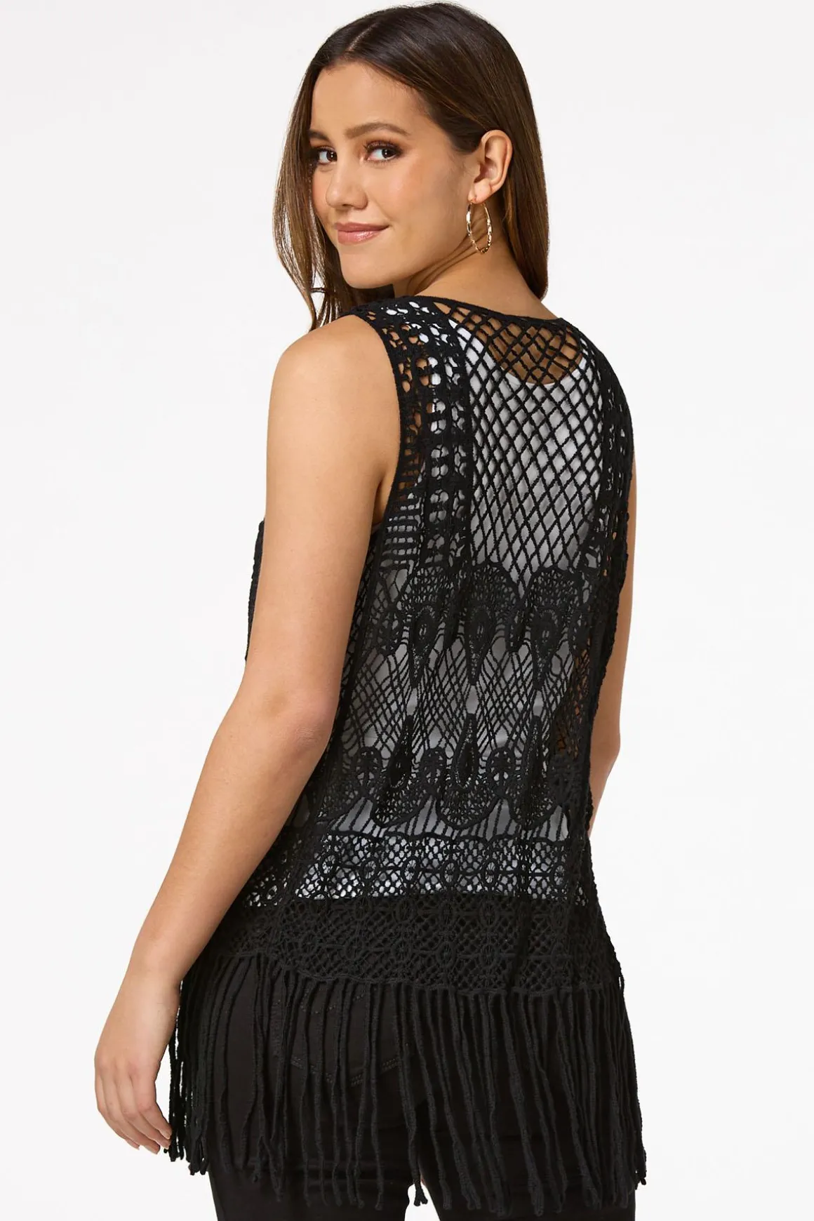 Crochet Fringe Trim Vest