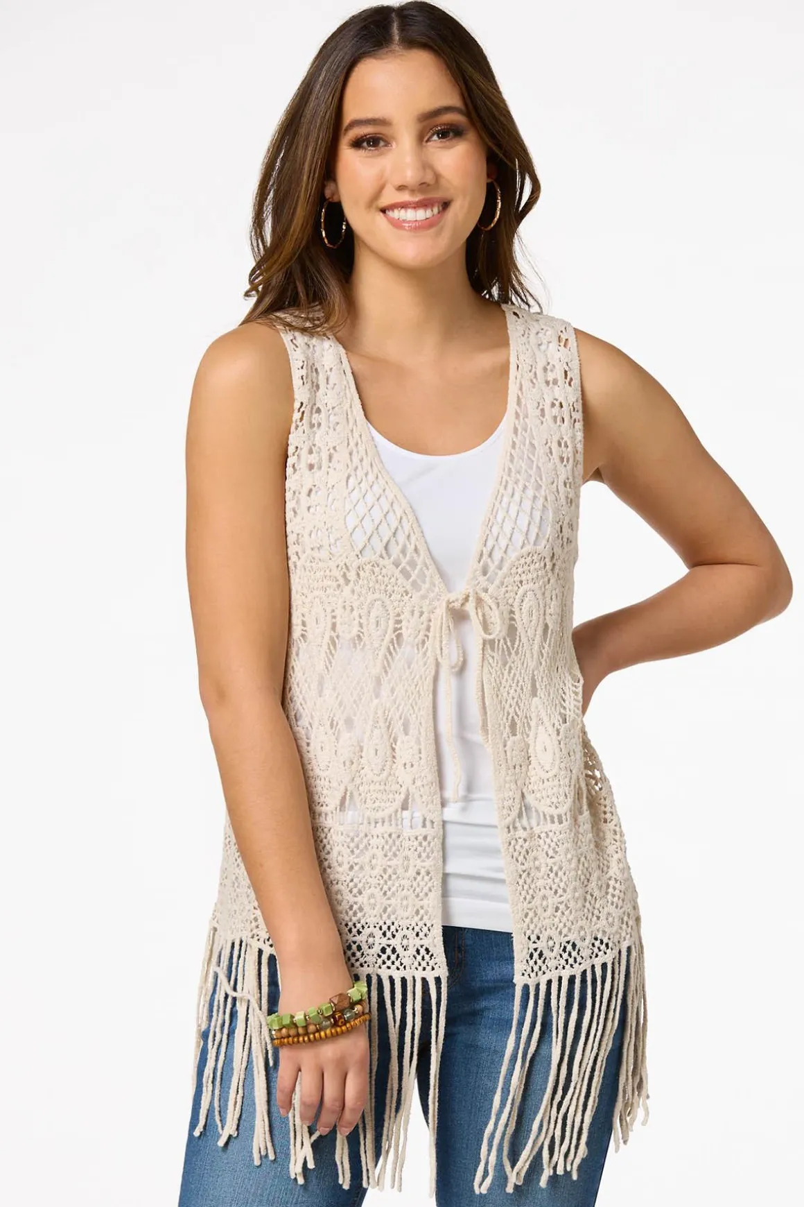 Crochet Fringe Trim Vest