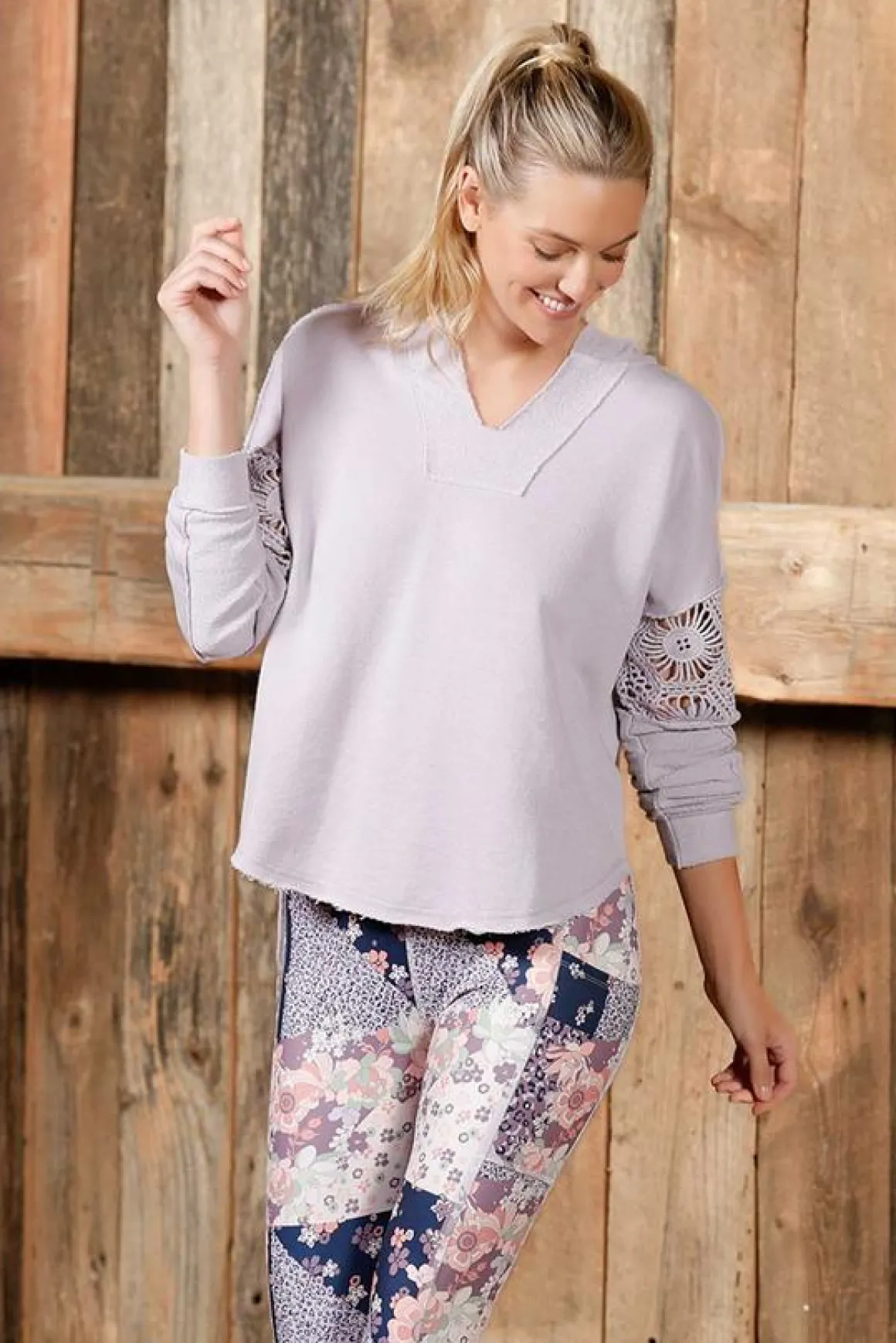 Crochet Trim French Terry Hoodie