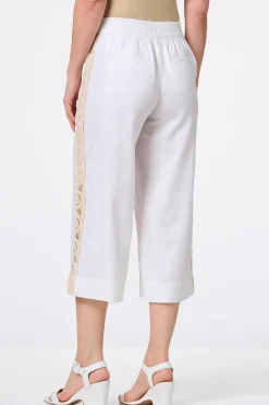 Cropped Crochet Panel Linen Pants