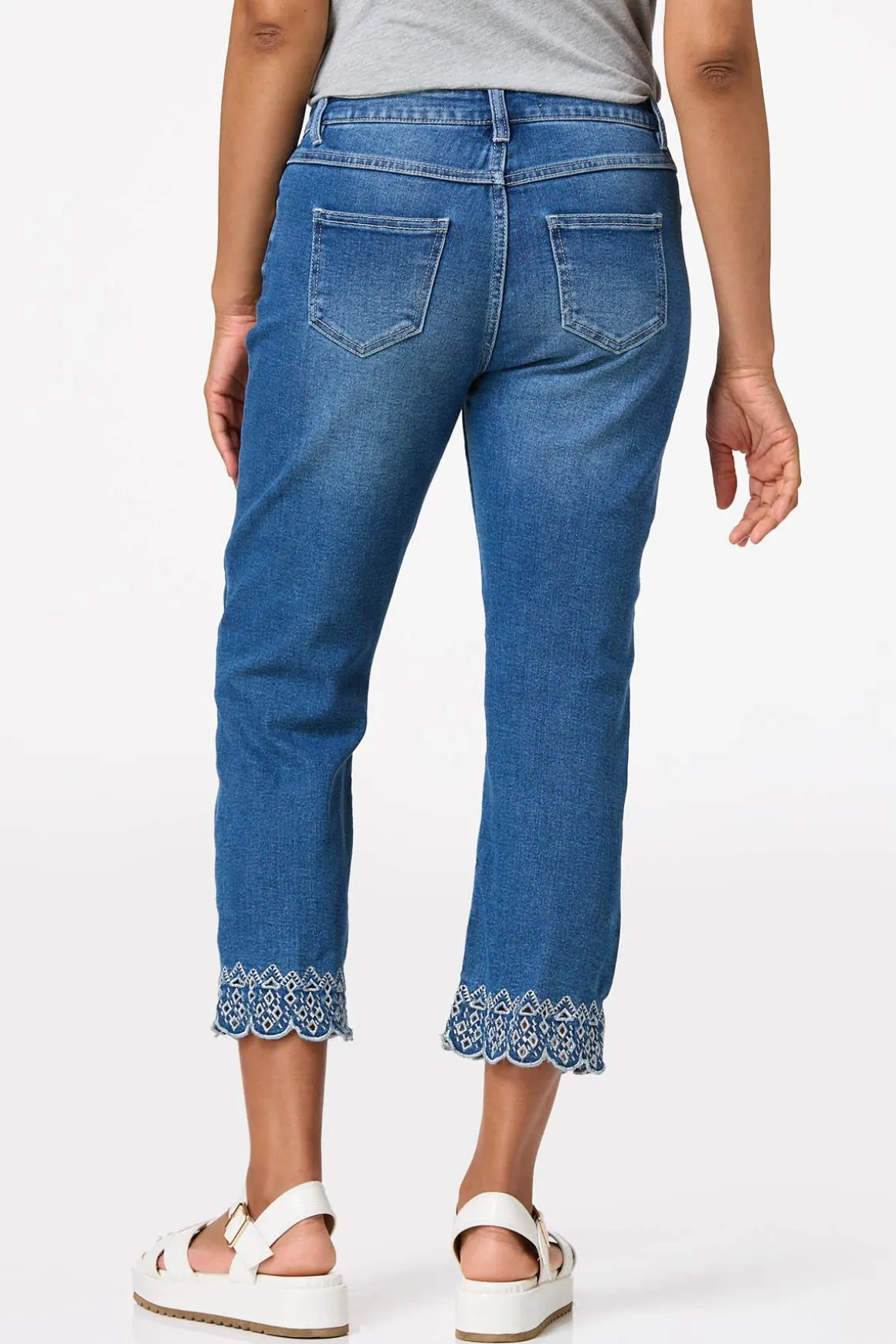 Cropped Embroidered Trim Jeans