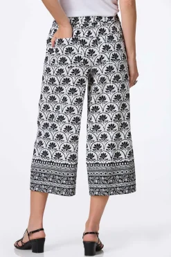 Cropped Floral Border Linen Pants