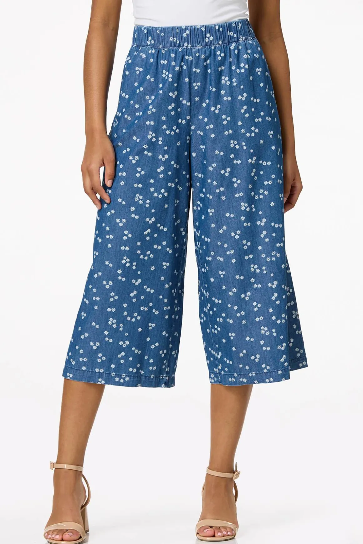 Cropped Floral Chambray Pants
