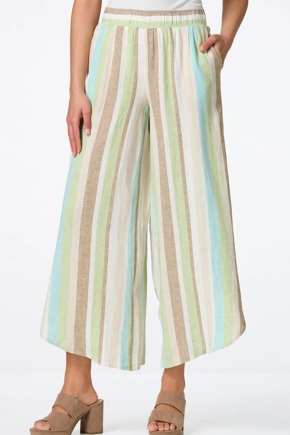 Cropped Garden Stripe Linen Pants