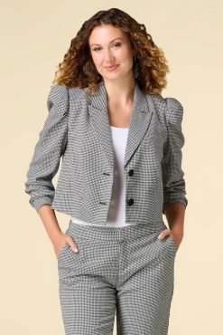 Cropped Houndstooth Blazer