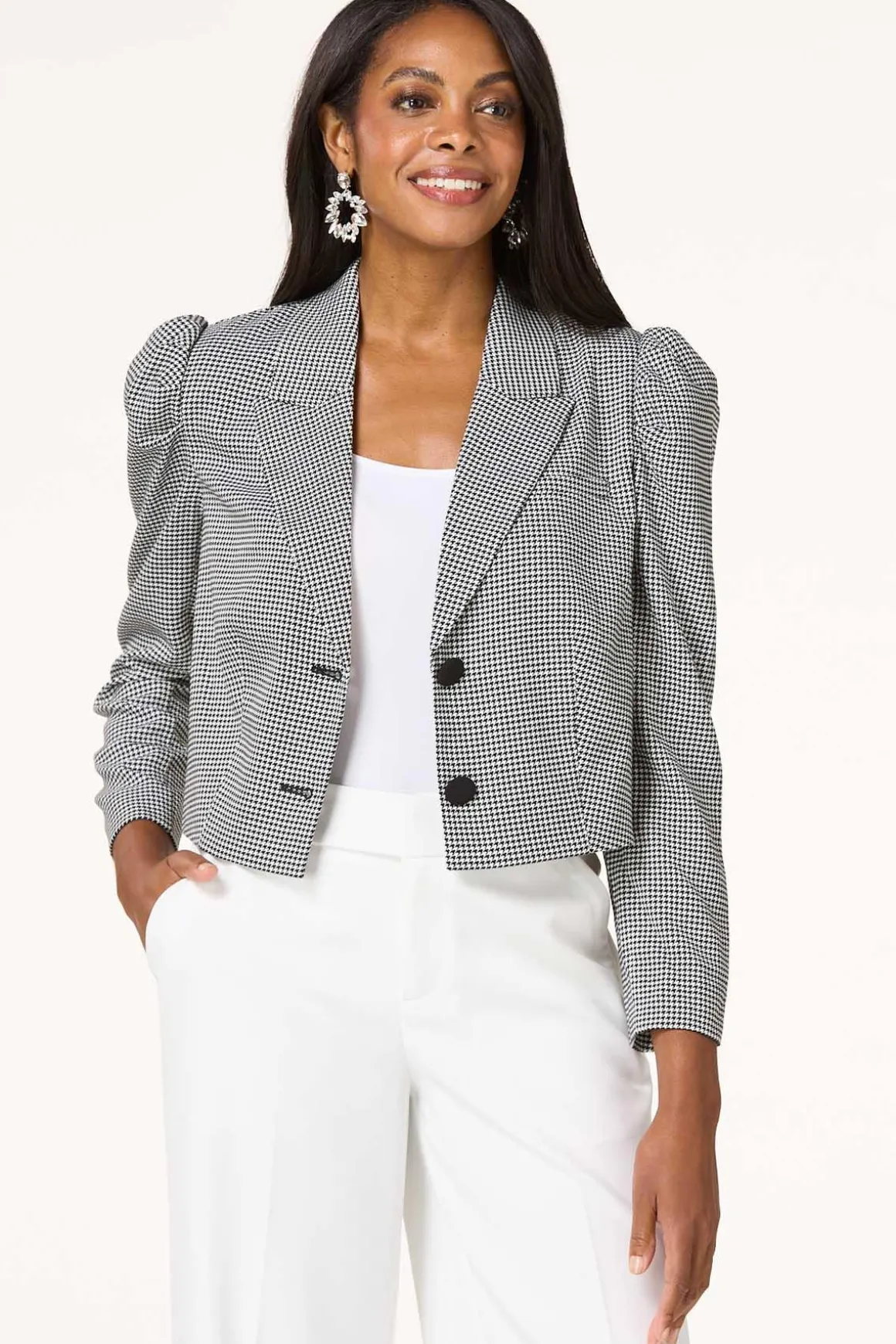Cropped Houndstooth Blazer