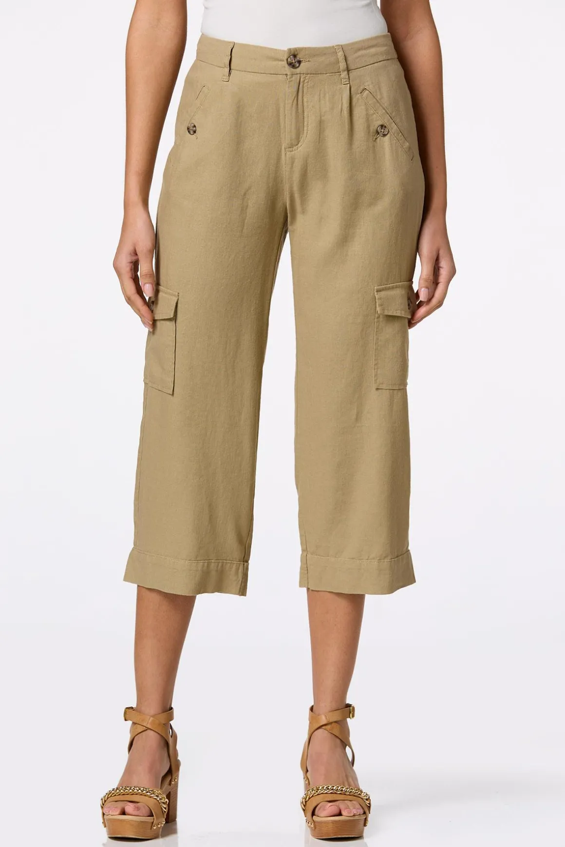 Cropped Linen Cargo Pants