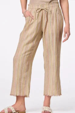 Cropped Multi Stripe Linen Pants