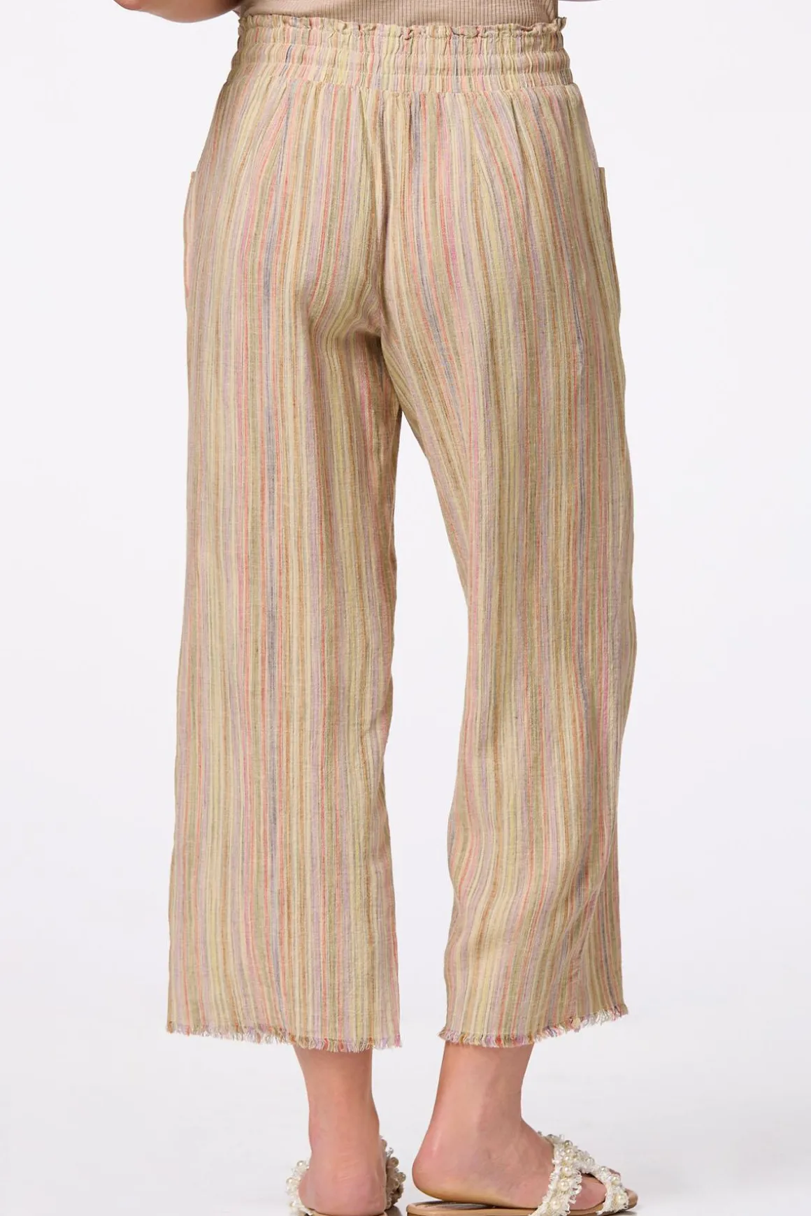 Cropped Multi Stripe Linen Pants