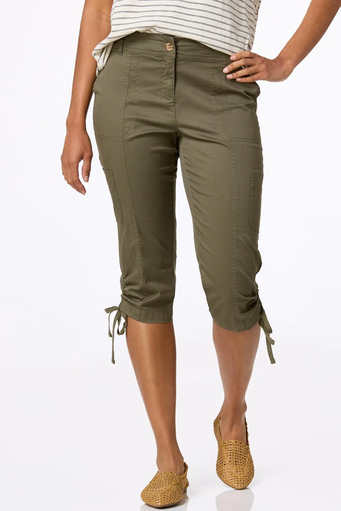 Cropped Ruched Hem Utility Pants