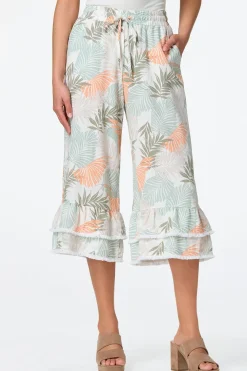 Cropped Tropical Ruffled Pants