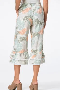 Cropped Tropical Ruffled Pants