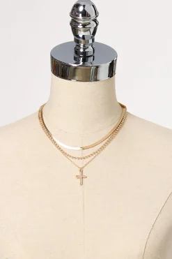 Cross Charm Delicate Layer Necklace Set