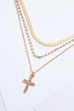 Cross Charm Delicate Layer Necklace Set