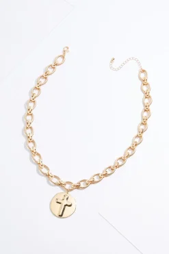Cross Disc Short Chain Necklace