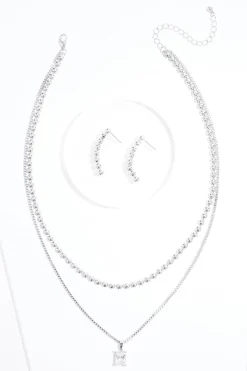 Cubic Zirconia Silver Ball Necklace Set