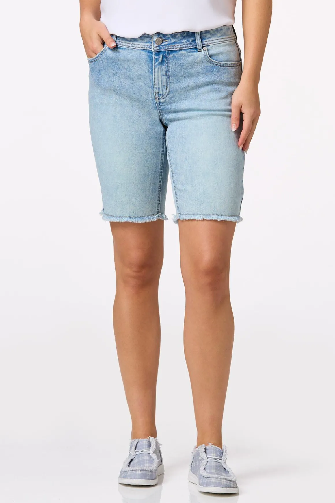Curvy Frayed Denim Shorts