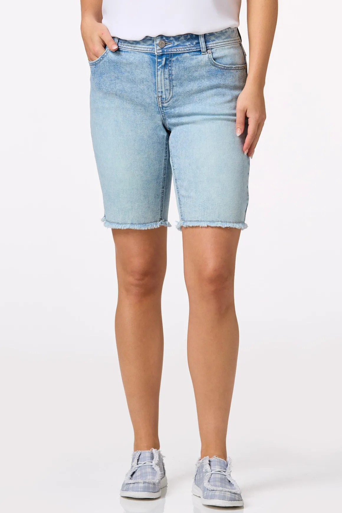 Curvy Frayed Denim Shorts