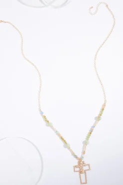 Cutout Cross Beaded Long Necklace