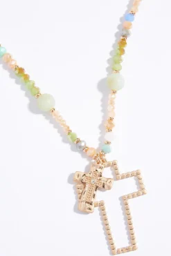 Cutout Cross Beaded Long Necklace