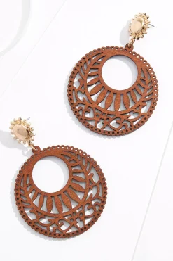 Cutout Wood Circle Earrings