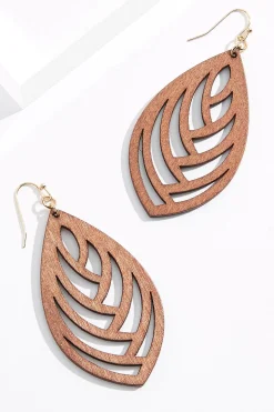 Cutout Wood Leaf Earrings