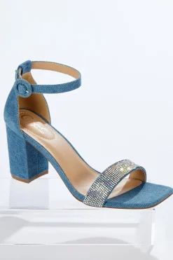 Denim Embellished Heeled Sandals
