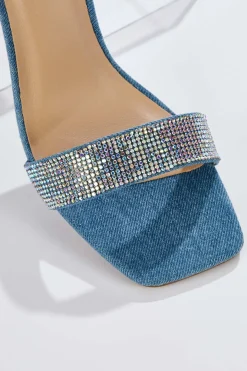 Denim Embellished Heeled Sandals