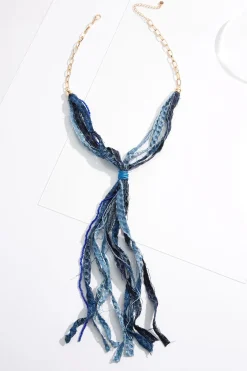 Denim Tassel Long Necklace
