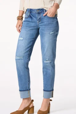 Distressed Cuffed Girlfriend Jeans