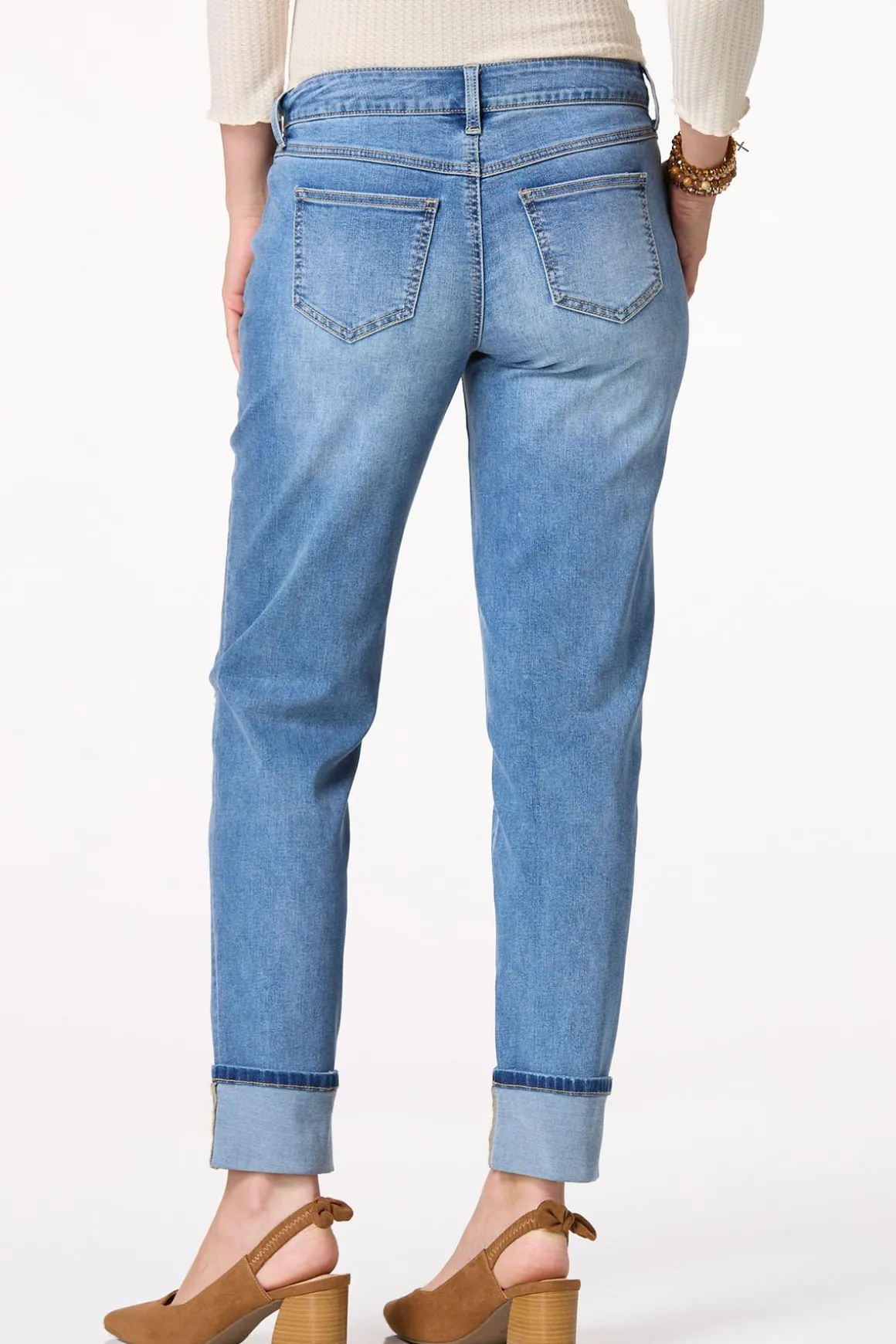 Distressed Cuffed Girlfriend Jeans