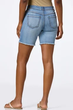 Distressed High Rise Denim Shorts