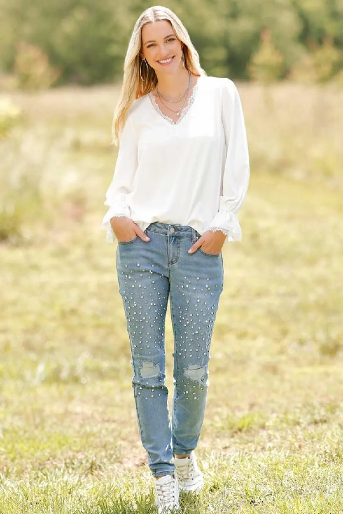 Distressed Rhinestone Jeans