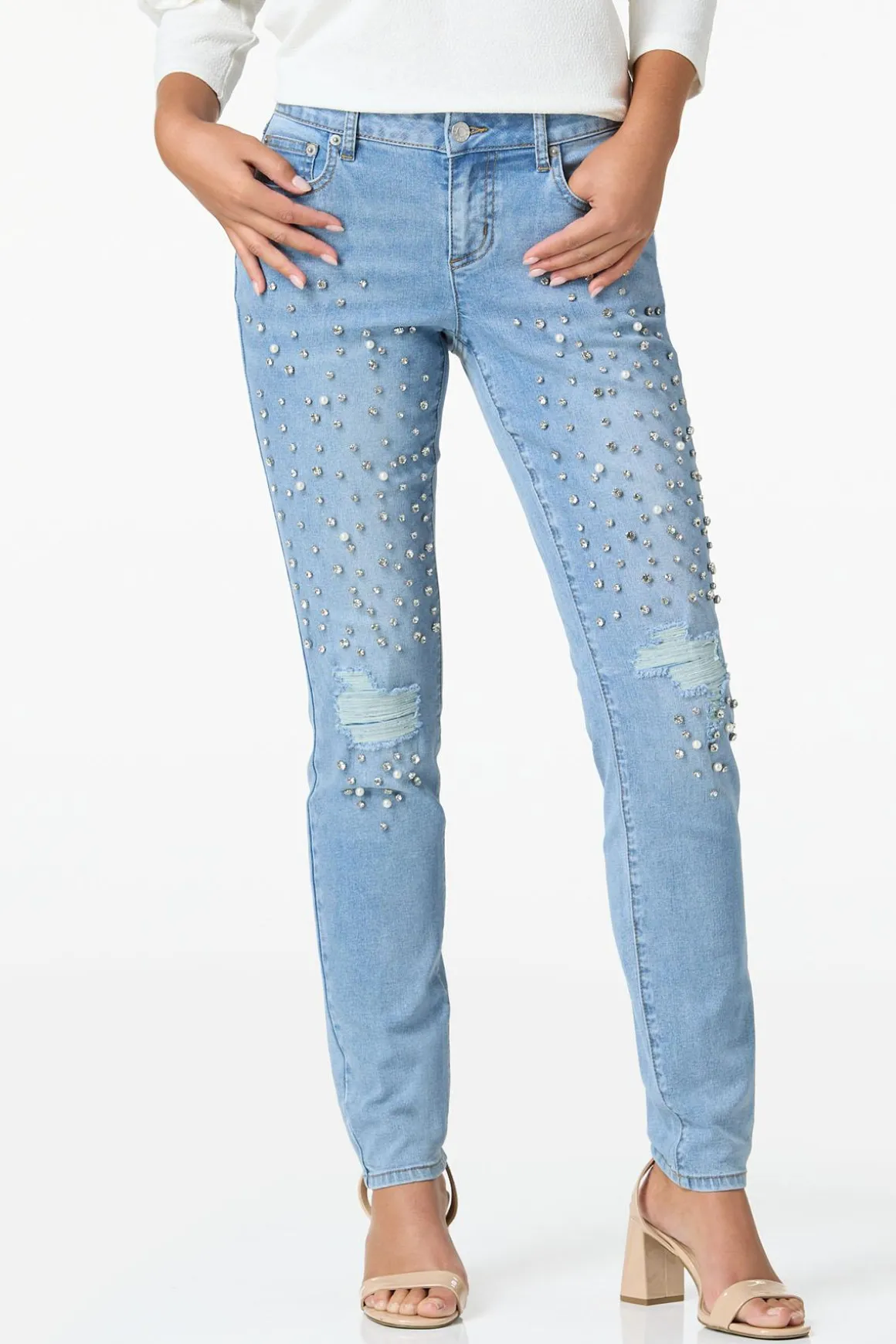 Distressed Rhinestone Jeans