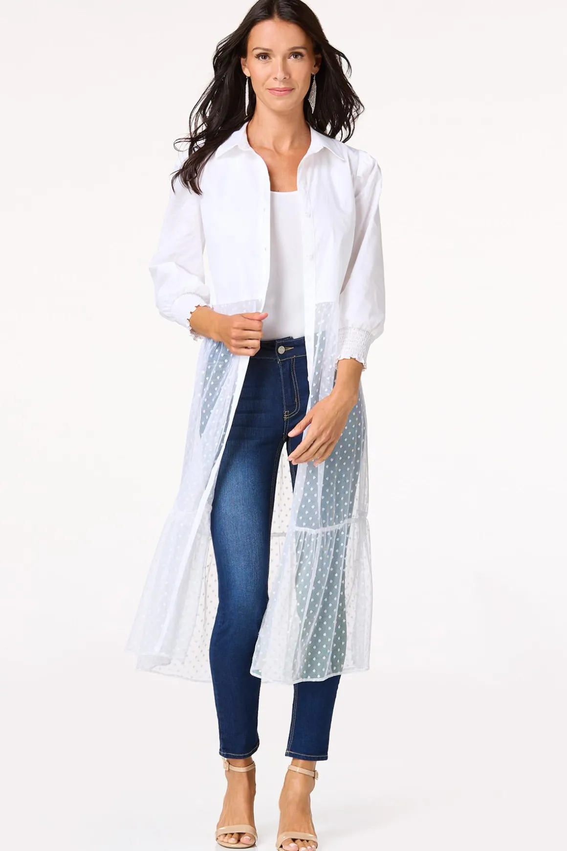 Dotted Mesh Poplin Duster