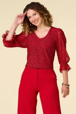 Dotted Pleated Sleeve Top