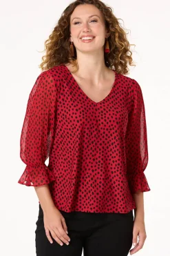 Dotted Pleated Sleeve Top