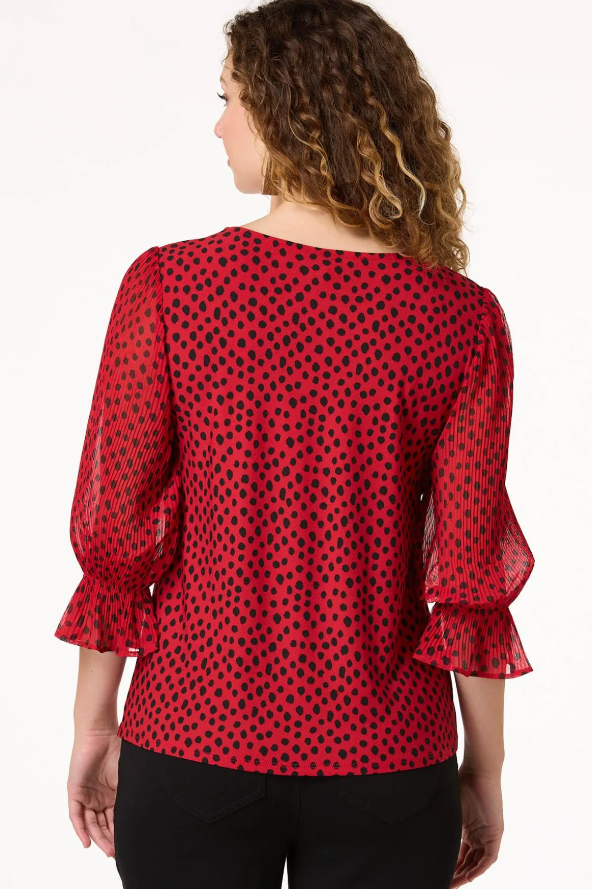 Dotted Pleated Sleeve Top