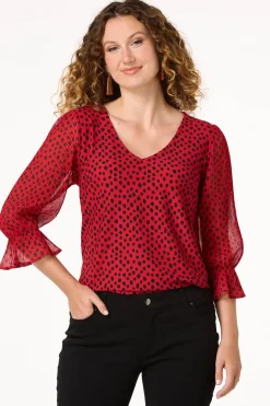 Dotted Pleated Sleeve Top