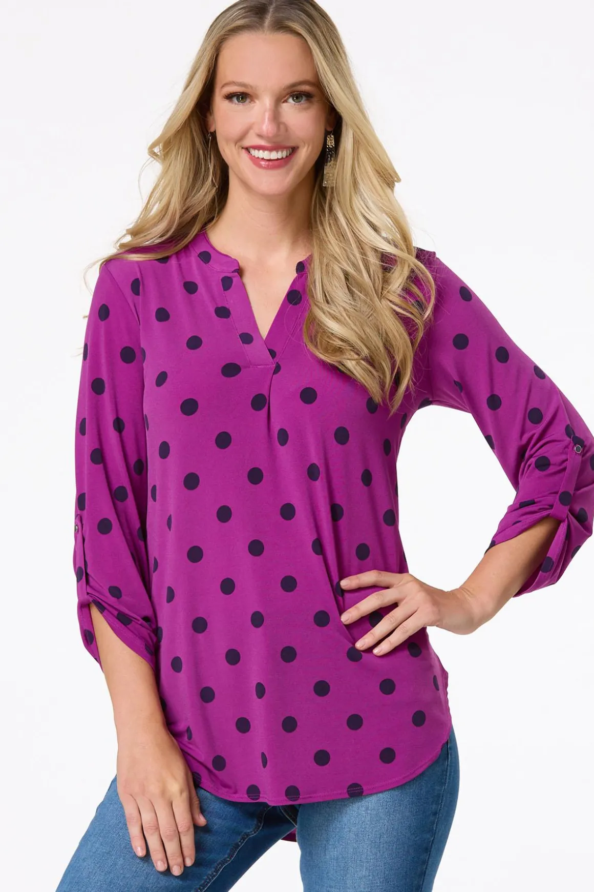 Dotted Scrunch Sleeve Top