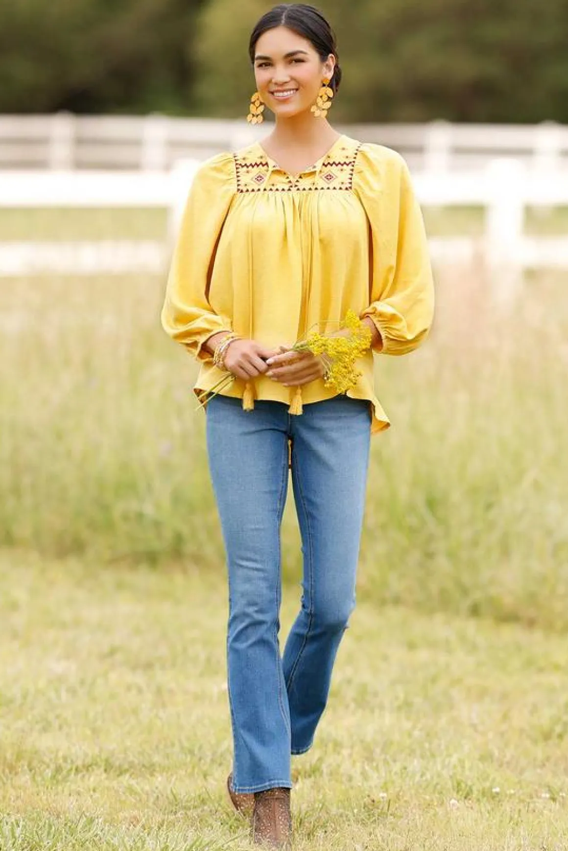 Double Button High Rise Bootcut Jeans