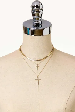 Double Cross Layered Necklace